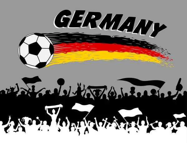 Allemagne Couleurs Drapeau Avec Ballon Football Des Silhouettes Supporters Allemands — Image vectorielle