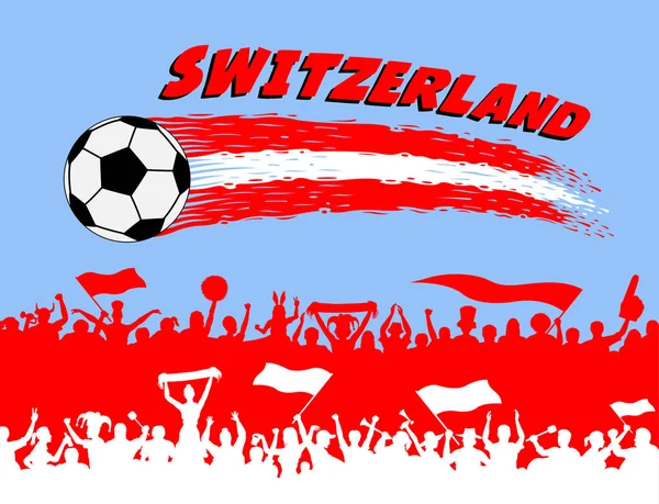 Zwitserland Vlag Kleuren Met Voetbal Zwitserse Aanhangers Silhouetten Alle Objecten — Stockvector