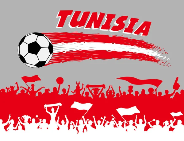 Флаги Туниса Футбольным Мячом Силуэтами Тунисских Болельщиков Объекты Мазки Кисти — стоковый вектор