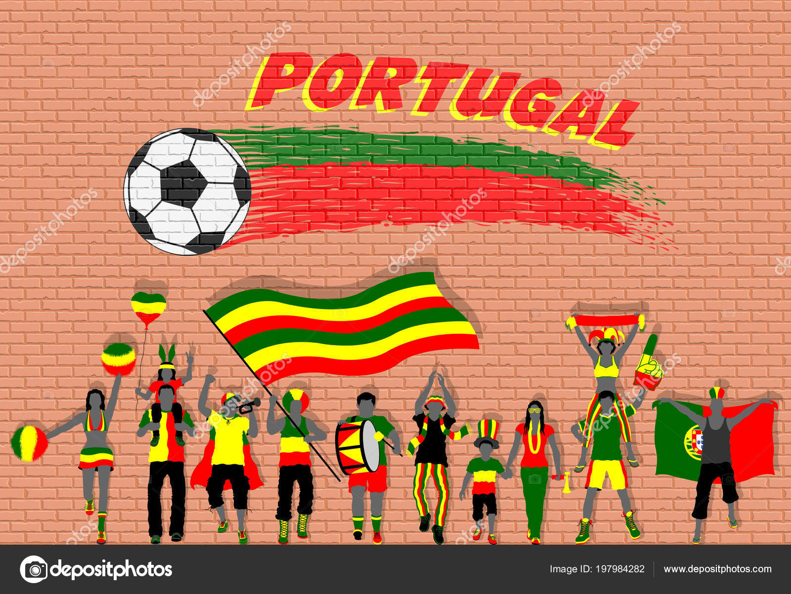 Gli appassionati calcio portoghese che incoraggia con portogallo ... Tutti i tipi di colori