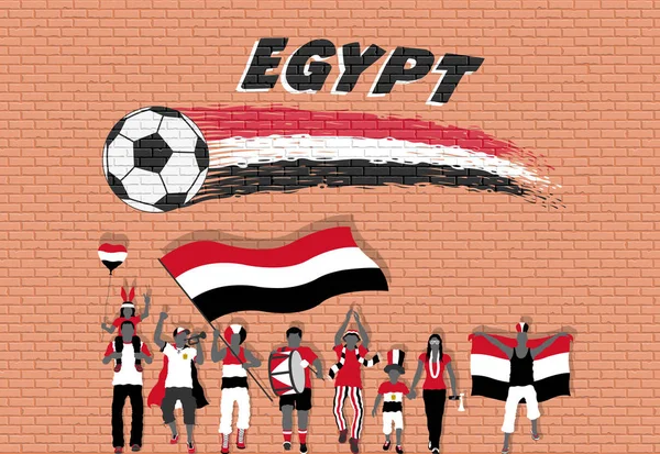 Египетские Футбольные Болельщики Приветствуют Цвета Флага Египта Перед Футбольным Мячом — стоковый вектор