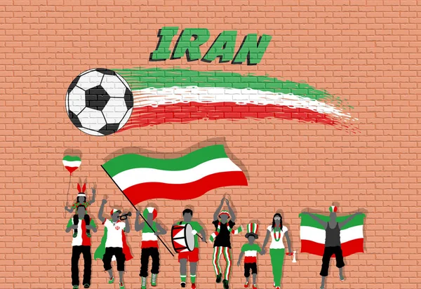 Иранские Футбольные Болельщики Аплодируют Цветом Флага Ирана Перед Граффити Футбольного — стоковый вектор