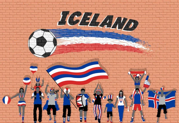 Футбольные Болельщики Исландии Аплодируют Цветами Флага Исландии Перед Граффити Футбольного — стоковый вектор