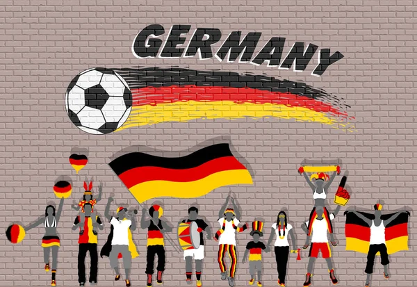 ドイツとドイツのサッカー応援は サッカー ボールの落書きの前に色をフラグです すべてのオブジェクトは 別のレイヤーとテキストの種類は 任意のフォントを必要はありません — ストックベクタ