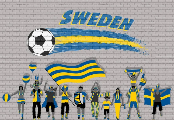 Tifosi Calcio Svedesi Tifo Con Colori Della Bandiera Svedese Fronte — Vettoriale Stock