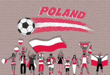 Polonya futbol hayranları Polonya bayrak renkleri önünde futbol topu grafiti ile tezahürat. Farklı katmanlarda kapatın ve metin türlerinin herhangi bir yazı tipi yeterli değil. 