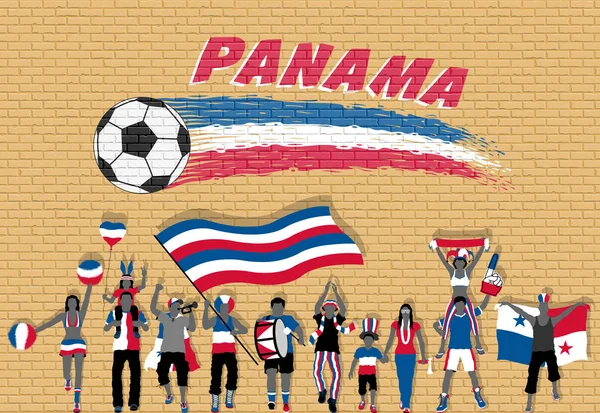 Panamese Voetbalfans Juichen Met Panama Vlag Kleuren Voorgrond Van Voetbal — Stockvector