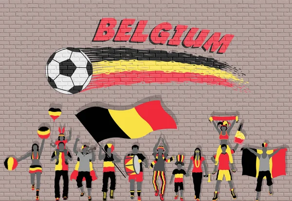 Belgisk Fotboll Fansen Med Belgien Flagga Färger Framför Fotboll Boll — Stock vektor