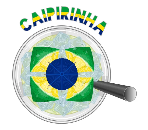 Caipirinha Koktejl Jako Brazílie Vlajka Černou Pití Slámy Všechny Objekty — Stockový vektor