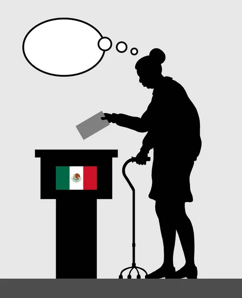 Votante Mexicana Anciana Votando Por Las Elecciones México Con Burbuja — Vector de stock