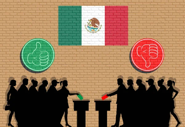 Los Votantes Mexicanos Llenan Silueta Las Elecciones Con Iconos Pulgar — Vector de stock