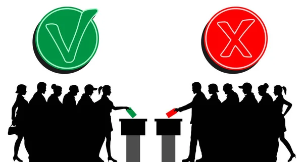 Eleitores Silhueta Multidão Votando Para Eleição Com Marcas Verificação Todos — Vetor de Stock