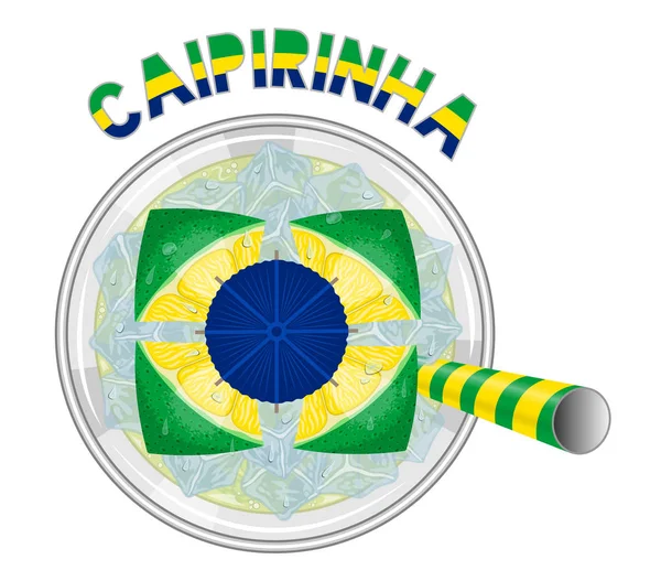 Caipirinha Koktejl Jako Brazílie Vlajka Žluté Zelené Pití Slámy Všechny — Stockový vektor