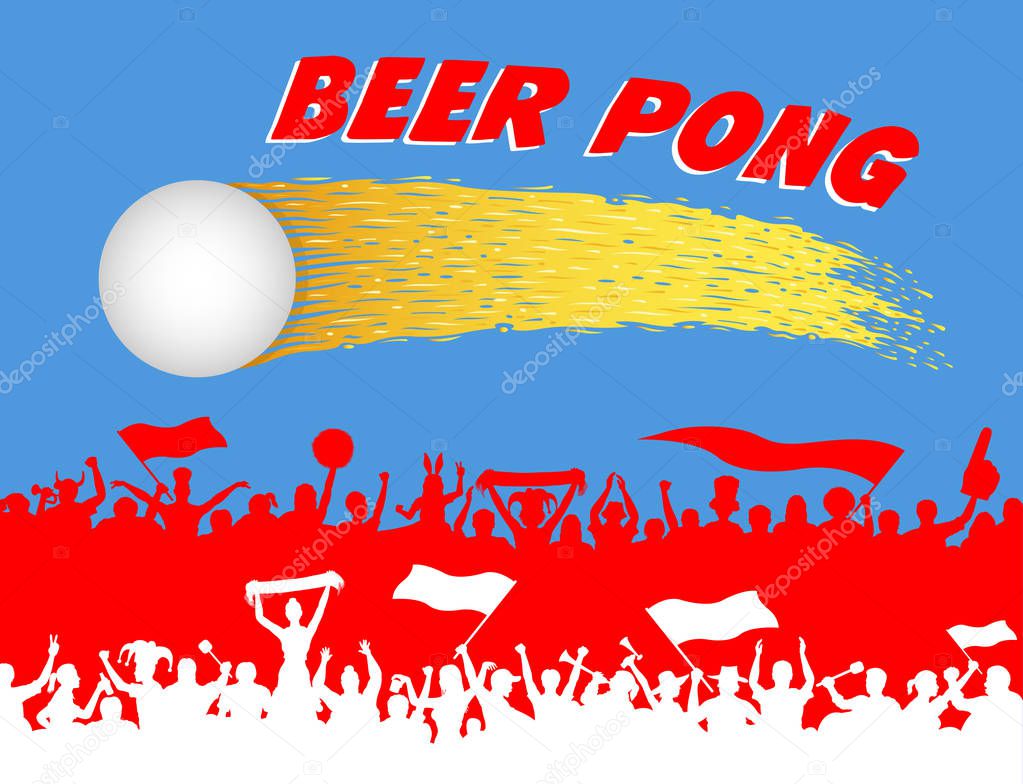 Beer pong ball and supporters silhouettes. All the objects are in different layers and the text types do not need any font. 