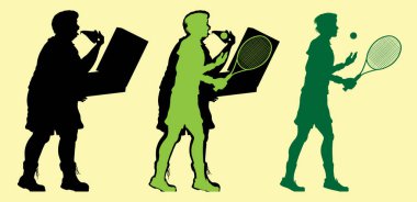 Tenis oynamaya ve kilo şişman adam. Farklı katmanlarda tüm nesnelerdir.