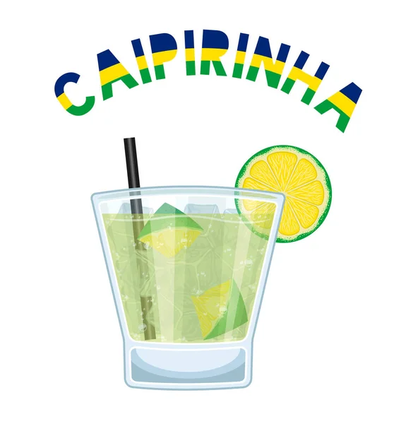 Coctel Brasil Caipirinha Con Paja Para Beber Negra Todos Los — Vector de stock