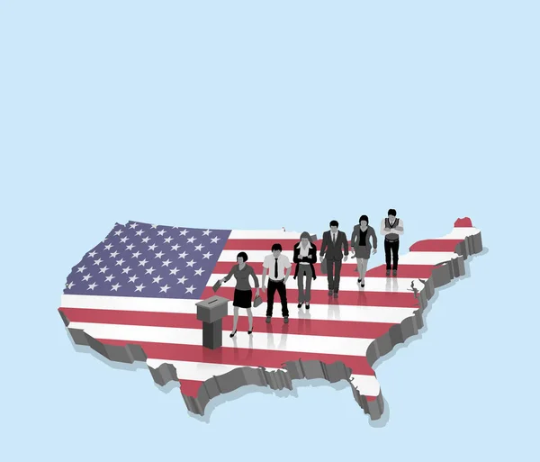 Amerikaanse Verkiezingen Een Kaart Met Burgers Van Amerikaanse Vlag Alle — Stockvector