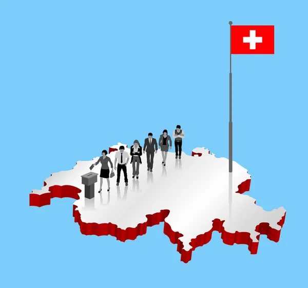 Sviçre Vatandaşları Bayrak Direği Ile Bir Harita Üzerinde Sviçre Referandum — Stok Vektör