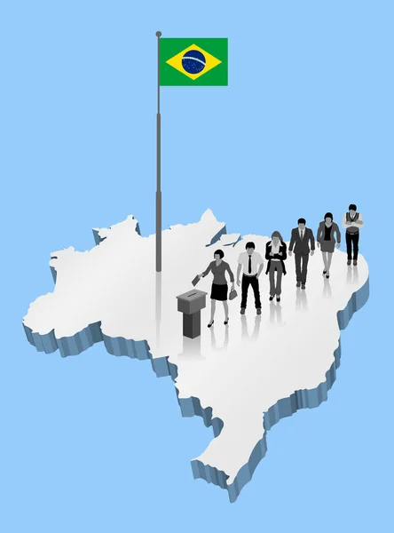 Brasilianska Medborgare Rösta För Brasilien Folkomröstning Över Karta Med Flaggstång — Stock vektor