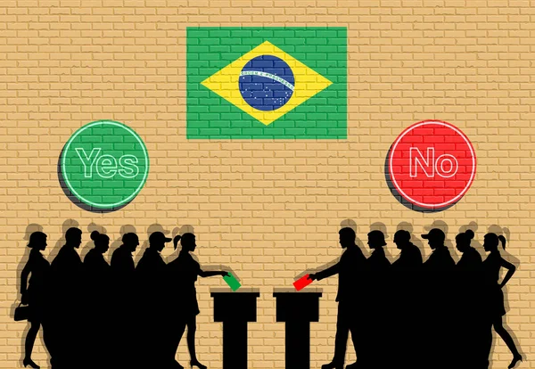 Los Votantes Brasileños Llenan Silueta Las Elecciones Brasil Con Graffiti — Vector de stock