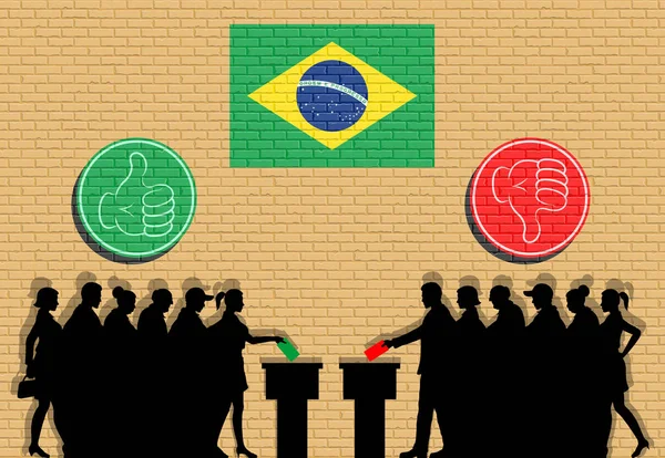 Los Votantes Brasileños Llenan Silueta Las Elecciones Con Iconos Pulgar — Vector de stock