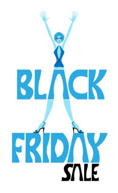 Siyah Cuma satış logo kadın düz çizgi film vektör Shopping. Farklı katmanlarda kapatın ve metin türlerinin herhangi bir yazı tipi yeterli değil. 