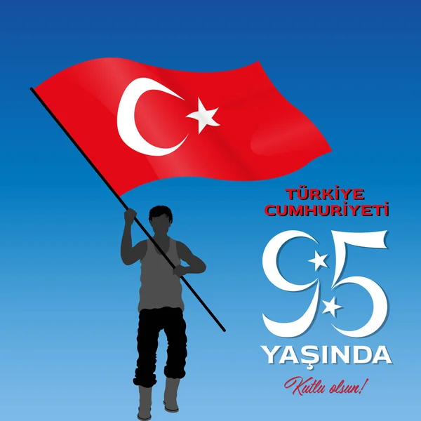 Uomo Sventola Bandiera Turchia Celebrazione Della Repubblica Turca Tutti Gli — Vettoriale Stock