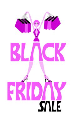 Siyah Cuma satış metin kız ve kağıt torbalar karikatür Shopping. Farklı katmanlarda kapatın ve metin türlerinin herhangi bir yazı tipi yeterli değil. 