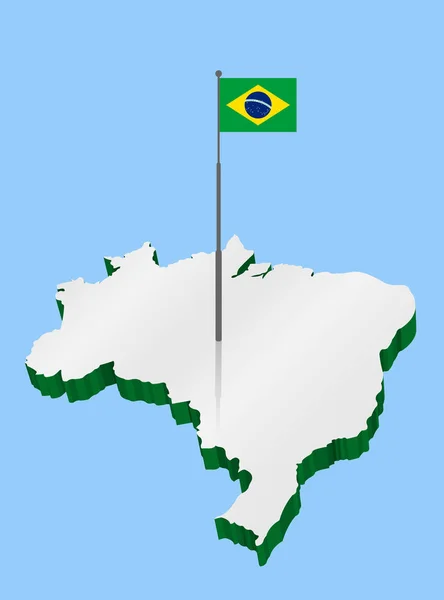 Brasil Mapa Con Asta Bandera Bandera Brasileña Todos Los Objetos — Vector de stock