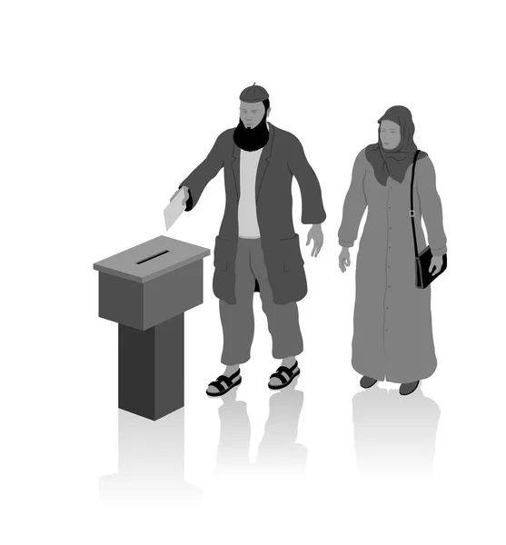 Los Votantes Musulmanes Religiosos Están Votando Por Las Elecciones Con — Vector de stock