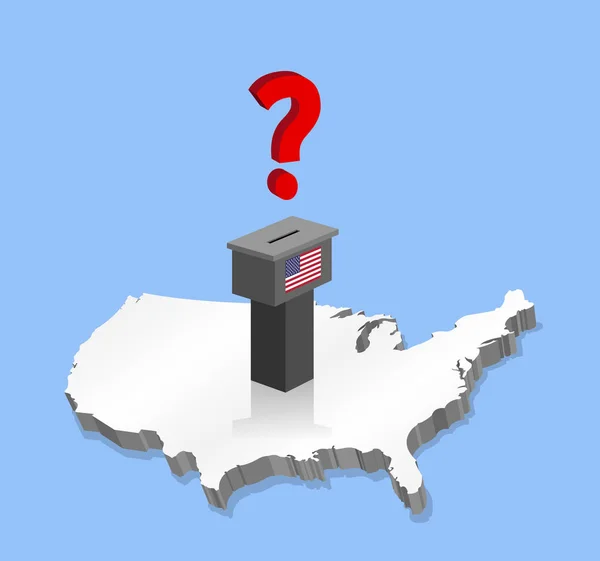 Wahlergebnisse Der Vereinigten Staaten Mit Fragezeichen Und Stimmzettel Über Karte — Stockvektor