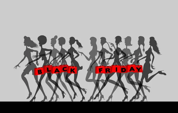Black Friday Logo Über Einkaufstaschen Mit Frauensilhouetten Alle Objekte Befinden — Stockvektor