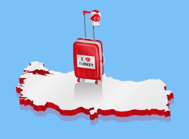 Bavul 3d Türkiye Haritası üzerinden Türk kapaklı. Farklı katmanlarda kapatın ve metin türlerinin herhangi bir yazı tipi yeterli değil. 