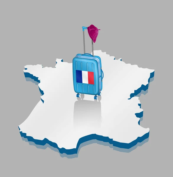 Béret Français Sur Sac Roulettes Carte France Pour Voyage Tous — Image vectorielle