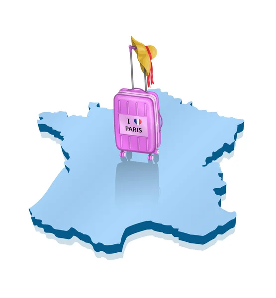 Voyage Paris France Sur Une Carte Avec Chapeau Plage Sac — Image vectorielle