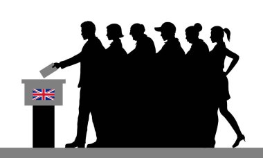 British voters crowd silhouette by voting for Brexit in United Kingdom. All the silhouette objects, and background are in different layers.  clipart