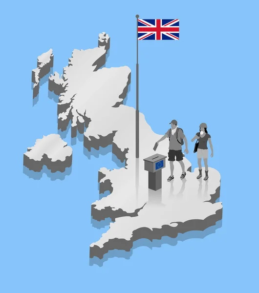 Британские Протестующие Голосуют Брексит Карте Великобритании Объекты Тени Фон Находятся — стоковый вектор