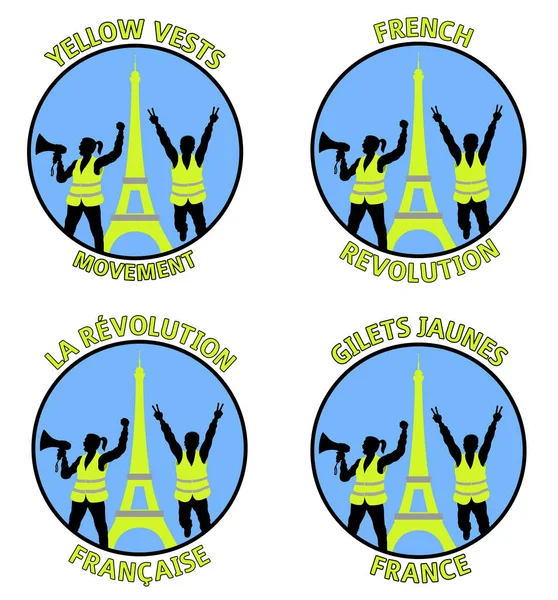 Sarı Yelek Protesto Tasarımları Ile Eyfel Kulesi Paris Fransa Farklı — Stok Vektör