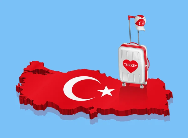 Bagaglio Turistico Cappello Viaggio Turco Una Mappa Della Turchia Tutti — Vettoriale Stock