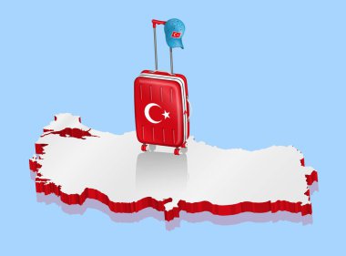 Tekerlekli çanta seyahat için 3d Türkiye Haritası üzerinden Türk kapaklı. Farklı katmanlarda kapatın ve metin türlerinin herhangi bir yazı tipi yeterli değil. 