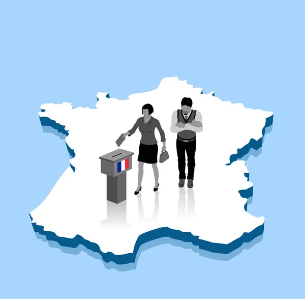 Franse Kiezers Stemmen Voor Verkiezing Boven Een Frankrijk Kaart Alle — Stockvector