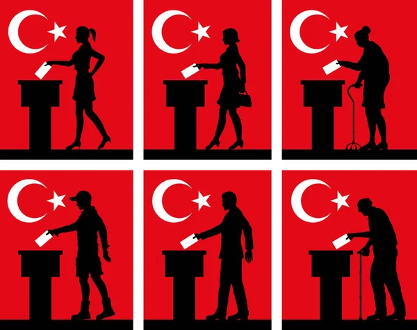 Cittadini Turchi Votano Elezioni Turchia Tutti Gli Oggetti Silhouette Gli — Vettoriale Stock
