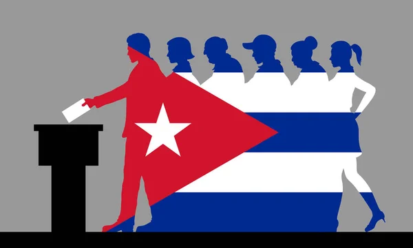 Los Votantes Cubanos Llenan Silueta Como Bandera Cubana Votando Las — Vector de stock