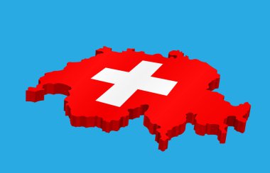 İsviçre İsviçre bayrağı ile 3D Haritası. Tüm nesneleri, gölgeler ve arka plan farklı katmanlarda vardır. 