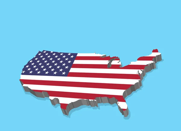 アメリカの国旗が付いている米国の マップ 別のレイヤー オブジェクト 影と背景 — ストックベクタ