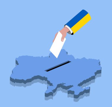 Ukrayna seçim için el ile bir Ukrayna harita üzerinde oy