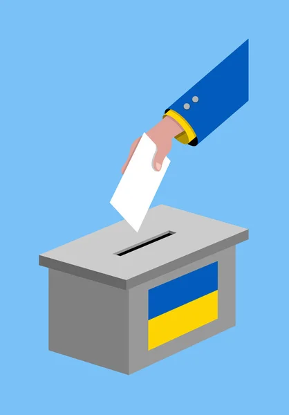 Votar a las elecciones ucranianas con caja de votación y bandera de Ucrania — Vector de stock