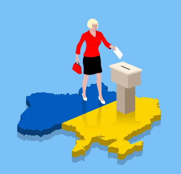 Mujer ucraniana votando por un mapa de Ucrania como el ucraniano fla — Vector de stock