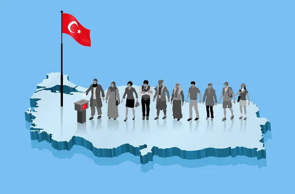 Turecki religijnych wyborców muzułmańskich i Kurdowie głosowania dla Turcji — Wektor stockowy