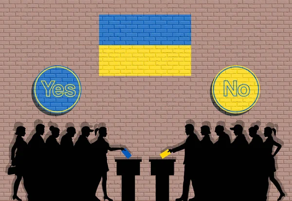 Українські виборці товпляться силует в Україні вибори з так — стоковий вектор